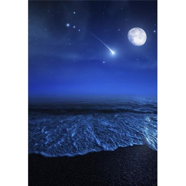 Stocktrek Images StockTrek Images PSTEVK200014S Tranquil Ocean At Night Against Starry Sky Moon & Falling Meteorite Poster Print; 11 x 17 PSTEVK200014S